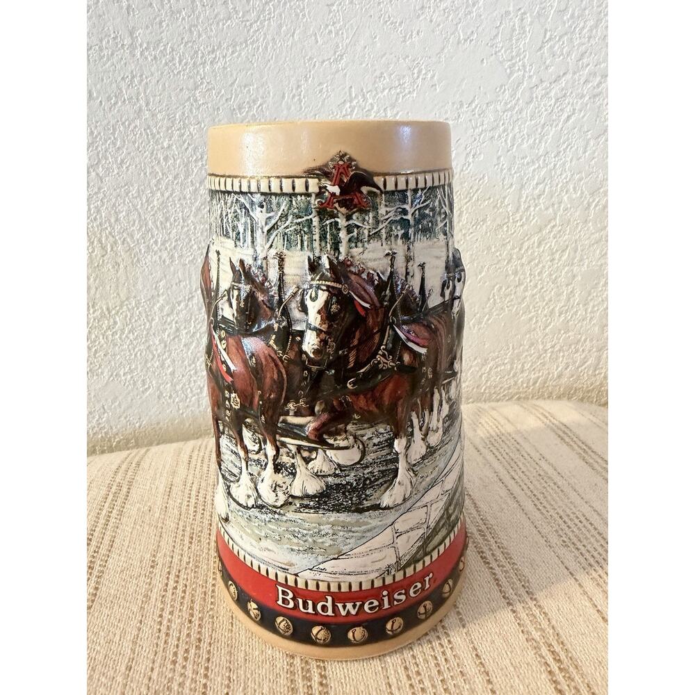 Vintage 1988 Budweiser Holiday Beer Stein Mug Clydesdales Collectors Series 3D - Picture 3 of 4